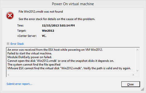 missing vmdk file error