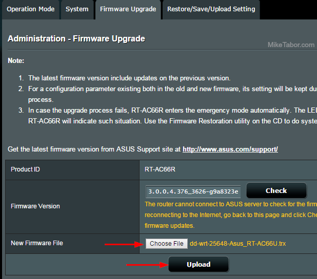 Upload DD-WRT firmware