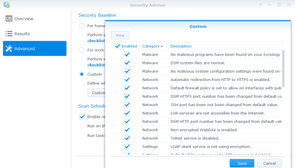 Synology security advisor custom