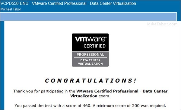 VMware delta exam VCP550D... Passed! - Mike Tabor