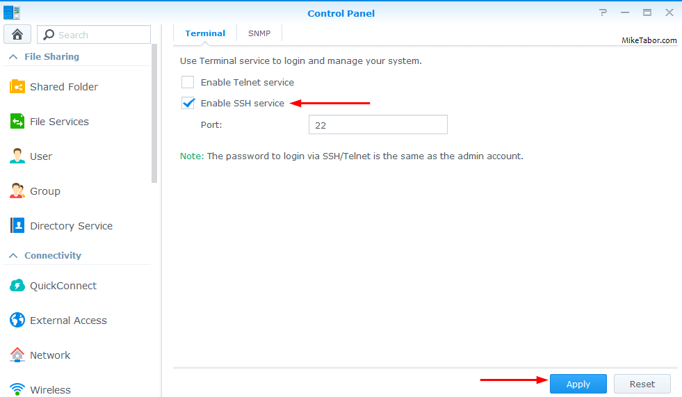 Enable SSH on Synology