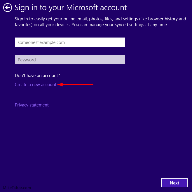 how to create a new account windows