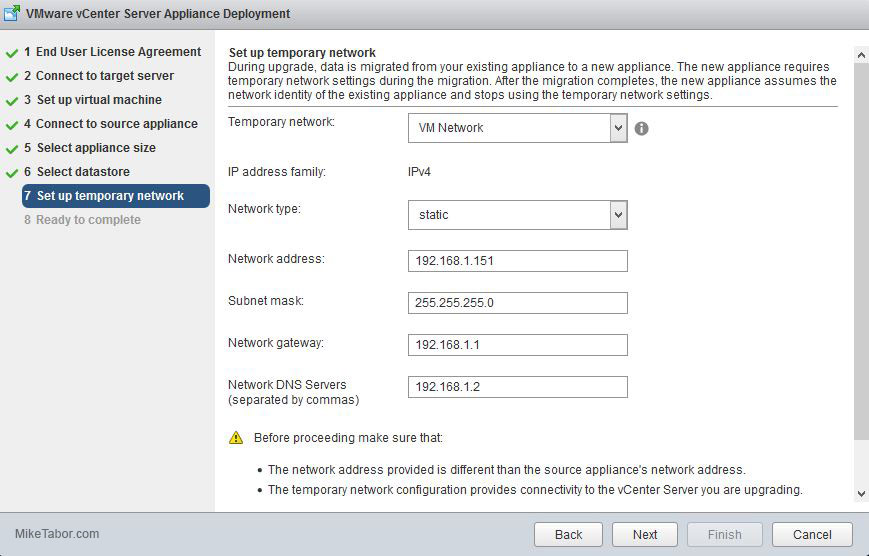 vCenter Server Appliance 6.0 temp network