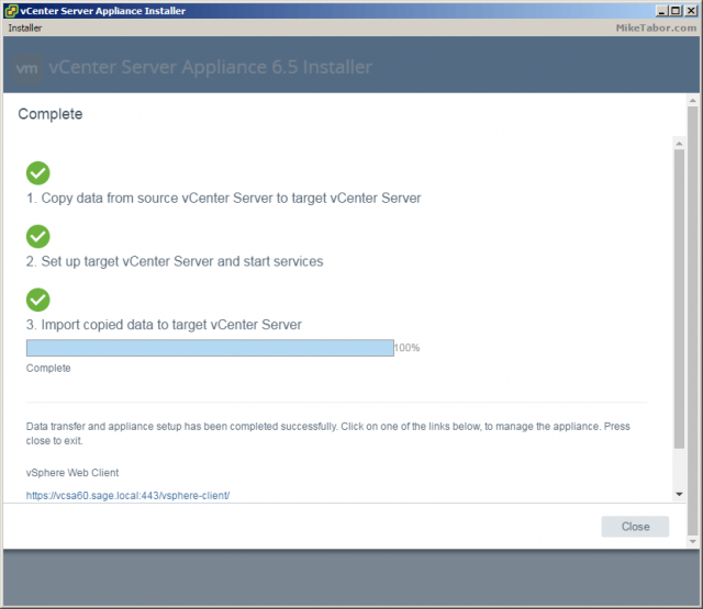 Upgrade vCenter Server Appliance 6.0 to 6.5 - Mike Tabor