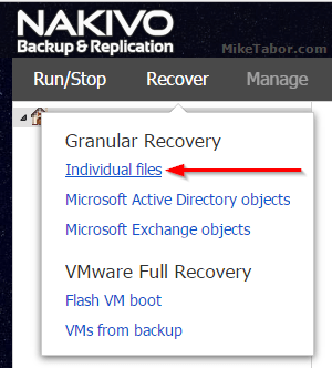 nakivo instant file recovery individual files