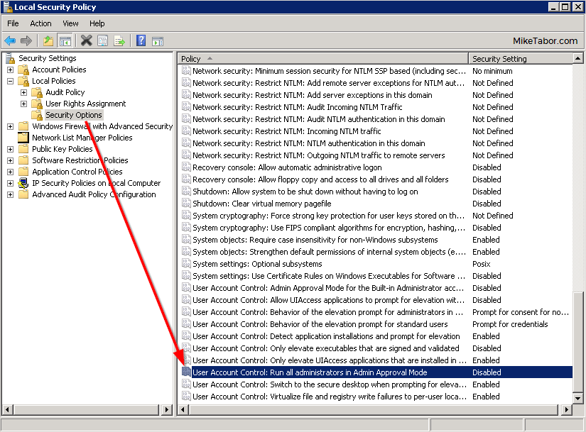 local security policy disabled p2v