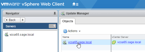 Update Manager select vCenter