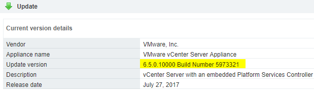 vmware vcenter server appliance update bundle