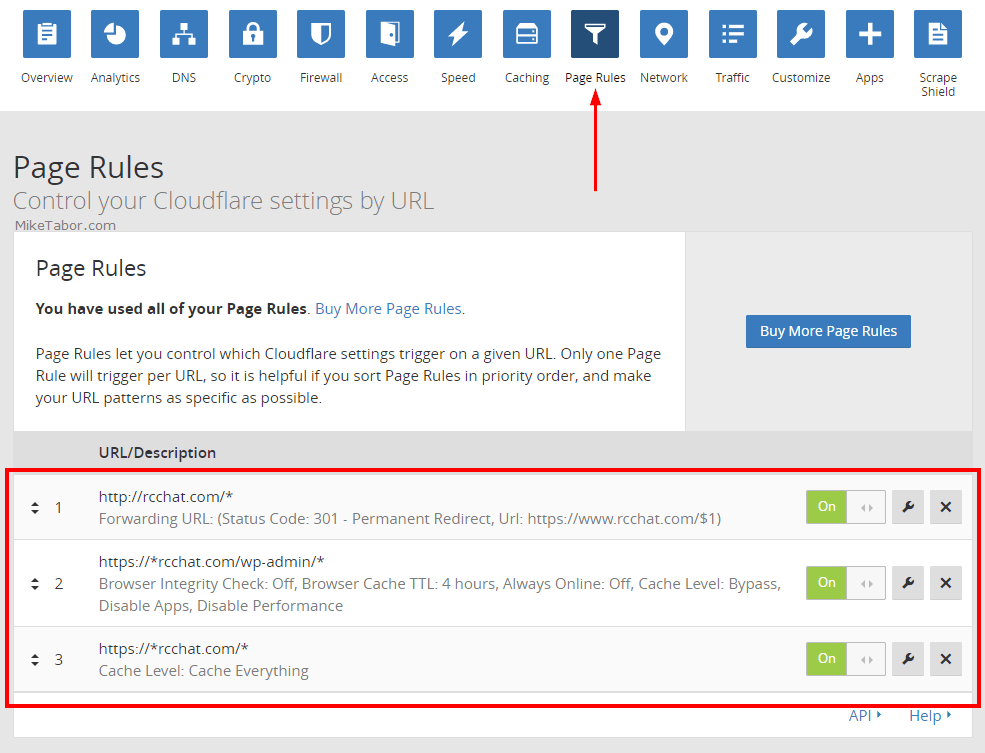 CloudFlare page rules