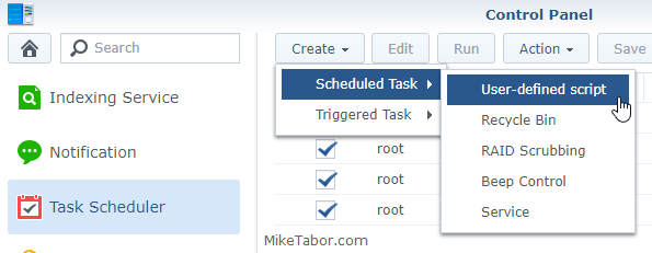 synology defrag schedule task create