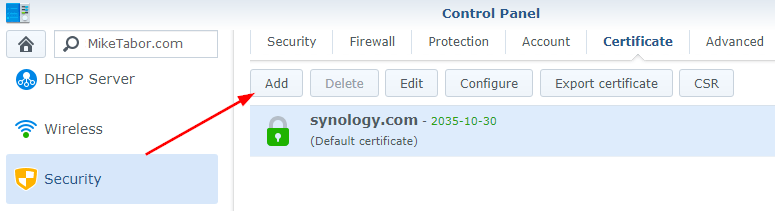 Add certificate to Synology NAS