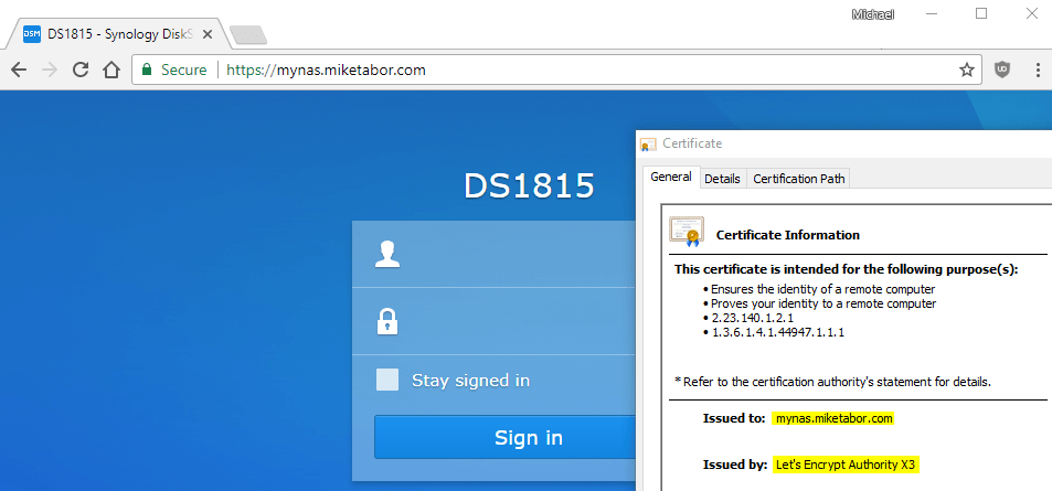 Let's Encrypt SSL installed on Synology NAS