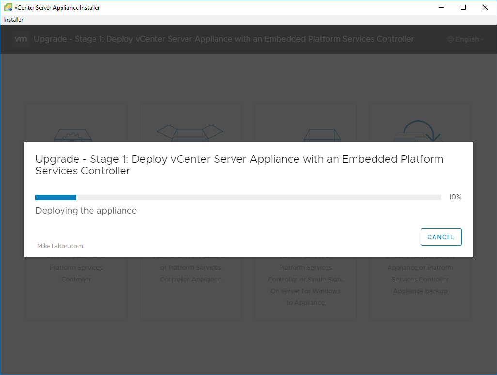 upgrade vcsa 6.5 to 6.7 stage 1 deploying