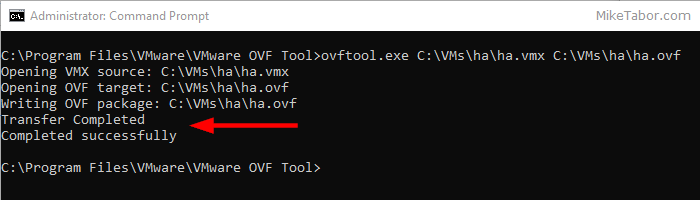 convert vmdk to ovf complete
