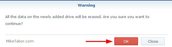 synology confirm warning