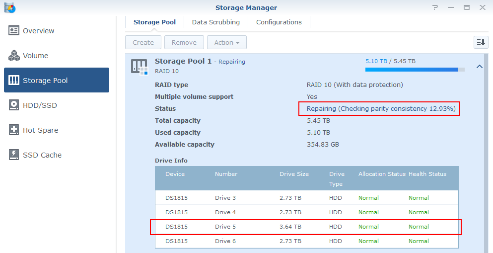 synology pool repairing