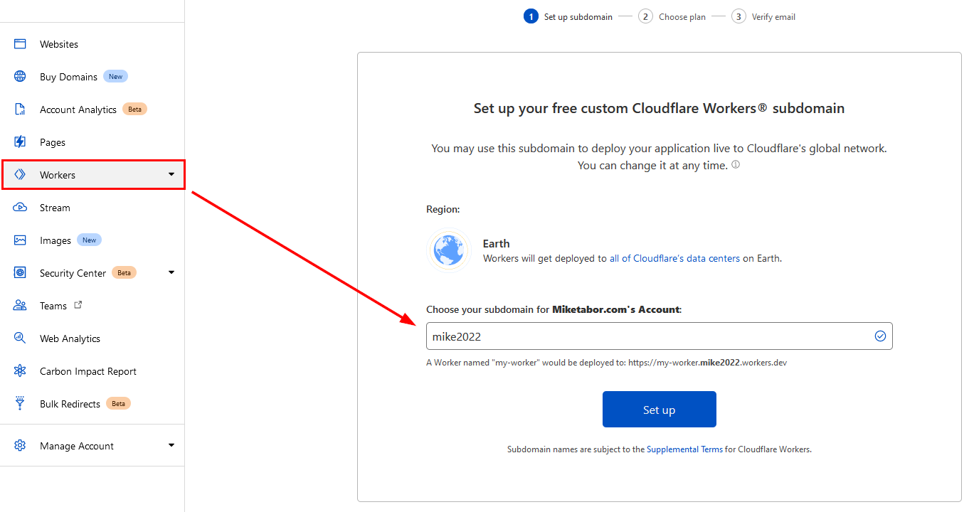 cloudflare workers subdomain